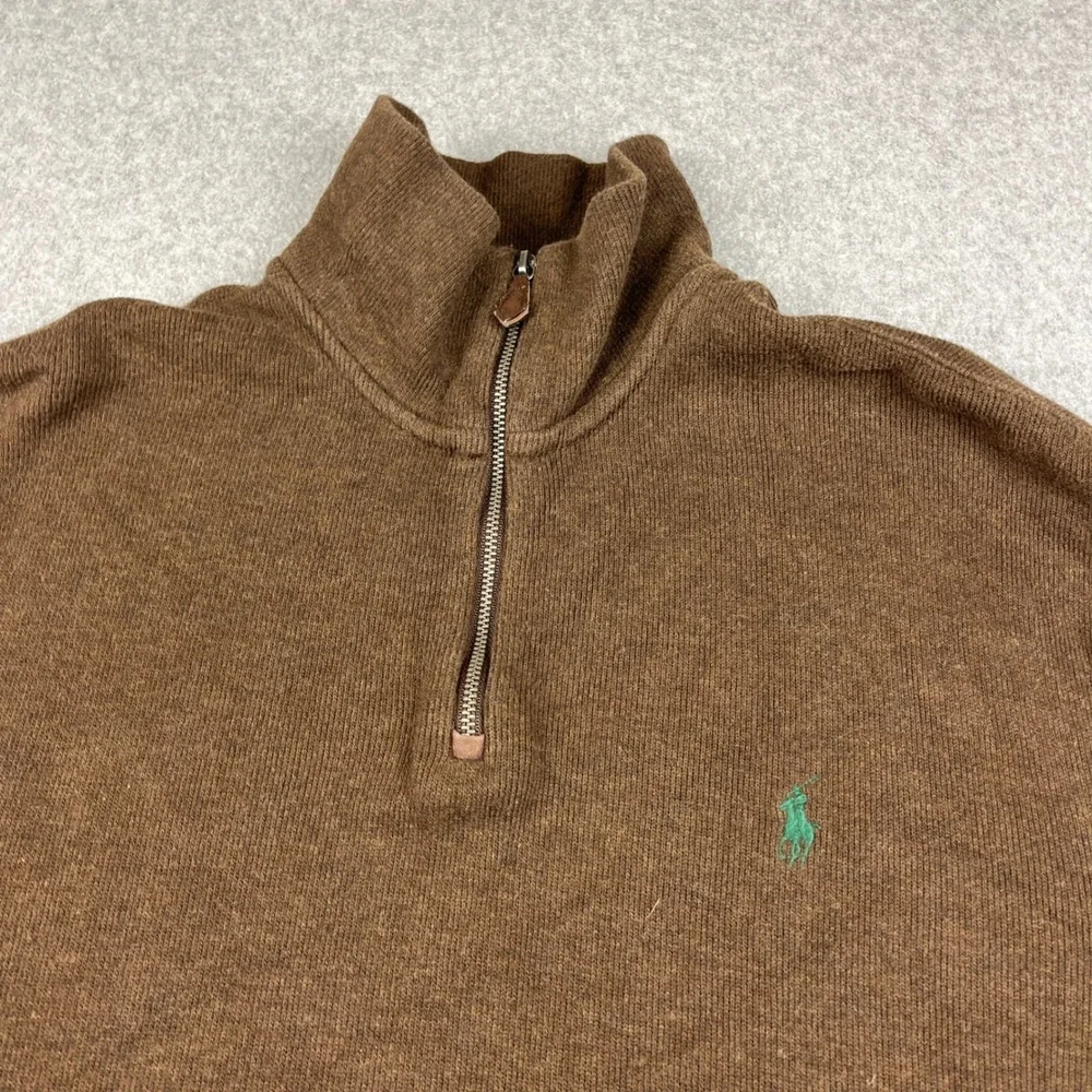 Polo Ralph Lauren 1/4 Zip Pullover Mens Medium Brown Cotton Knit Sweater